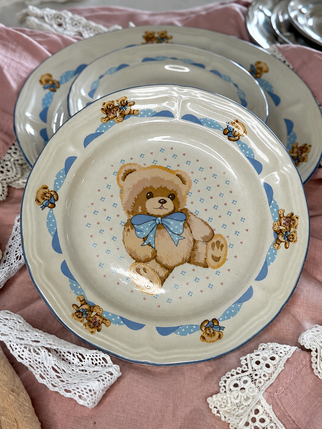 Vtg Tienshan Country Teddy Bear Ceramic Plates