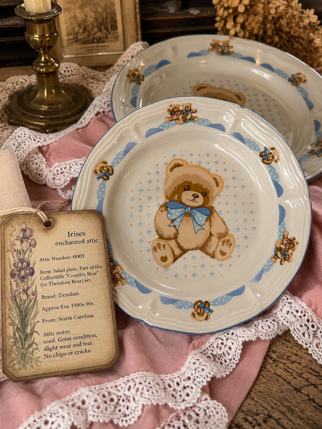 Vtg Tienshan Country Teddy Bear Ceramic Plates