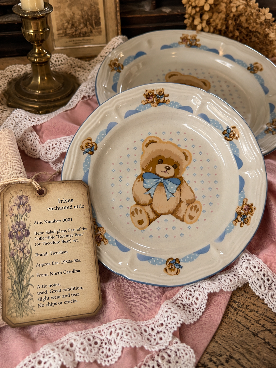 Vtg Tienshan Country Teddy Bear Ceramic Plates