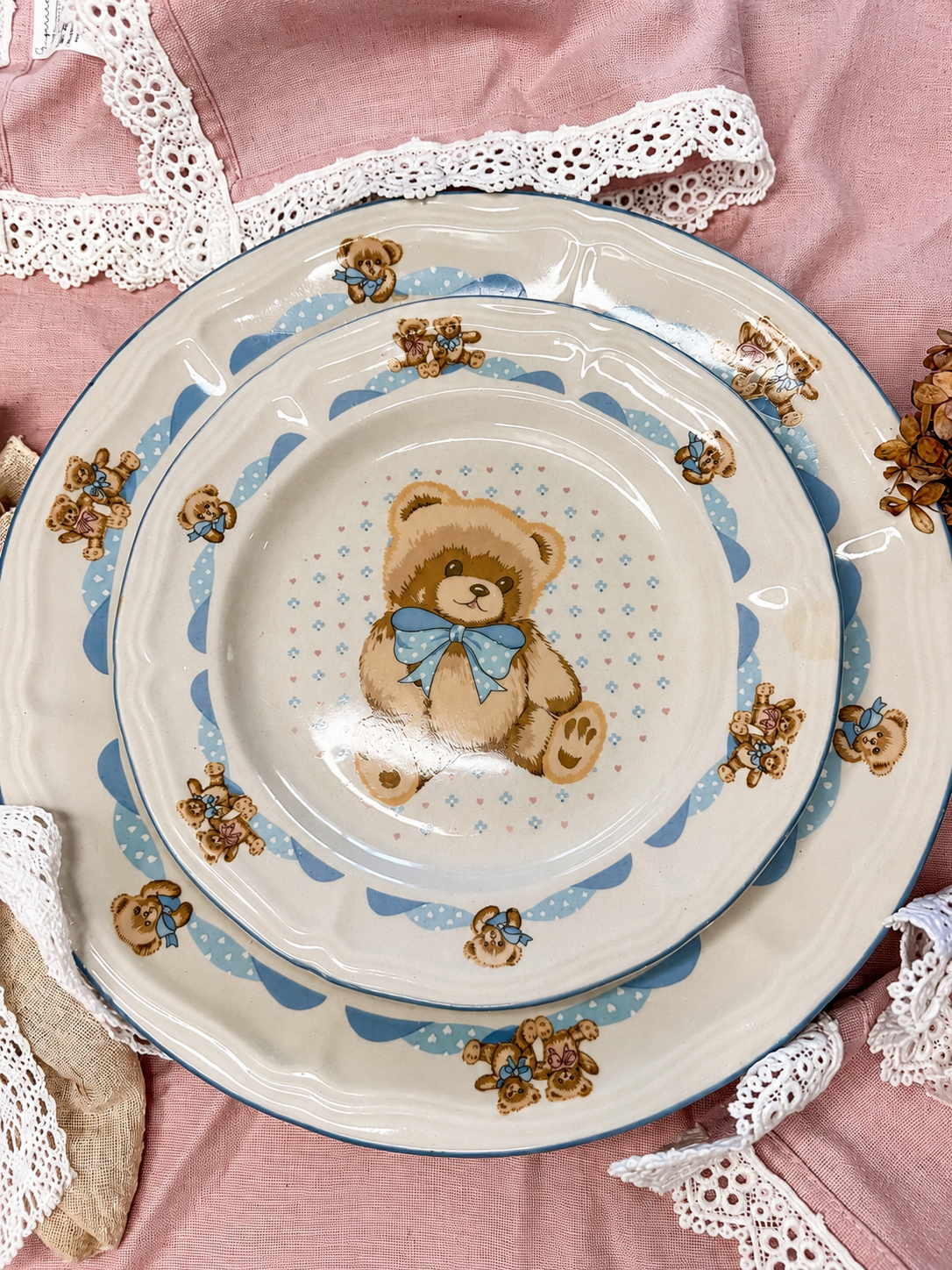 Vtg Tienshan Country Teddy Bear Ceramic Plates
