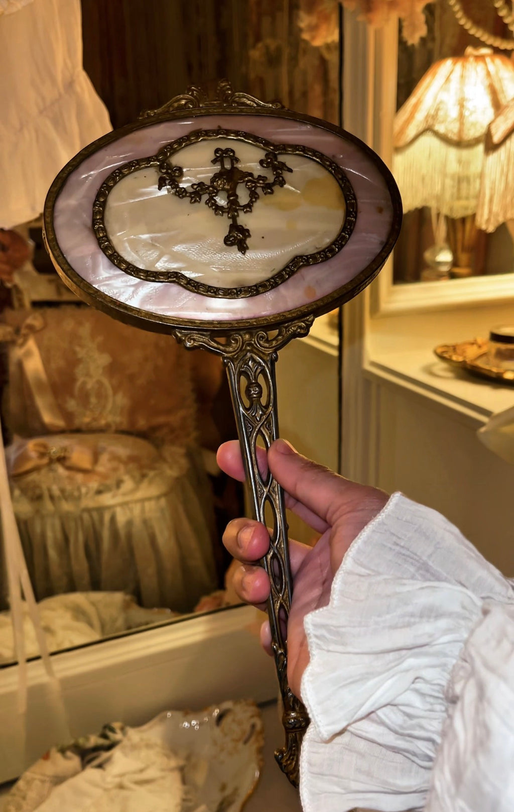Vintage Mother-of-Pearl Rococo Hand Mirror