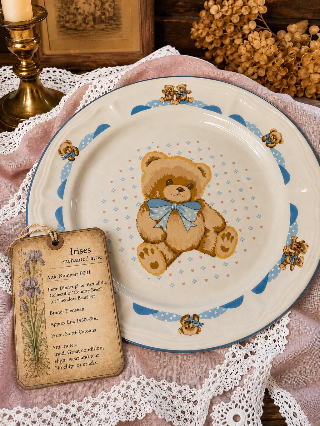 Vtg Tienshan Country Teddy Bear Ceramic Plates
