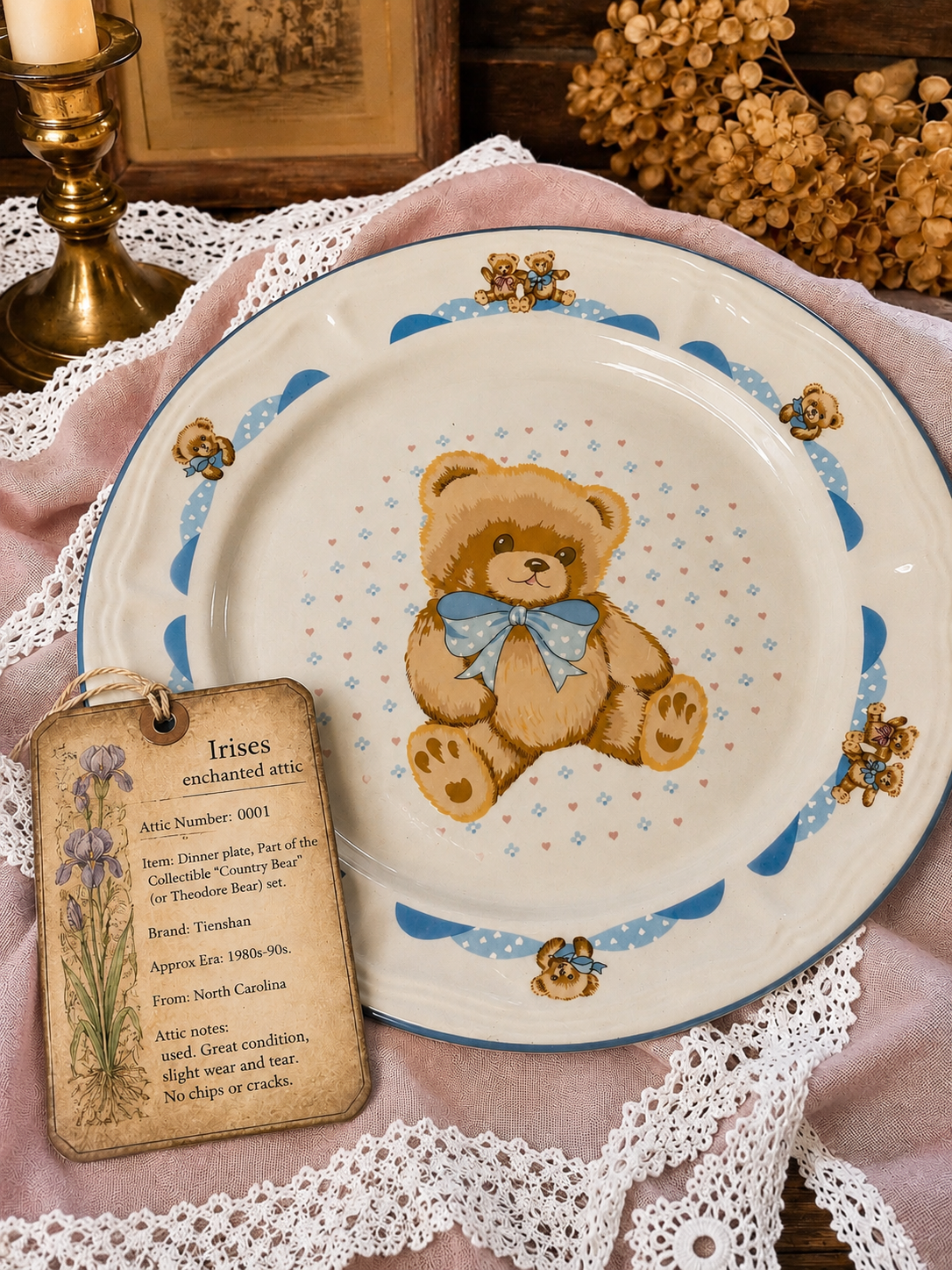 Vtg Tienshan Country Teddy Bear Ceramic Plates