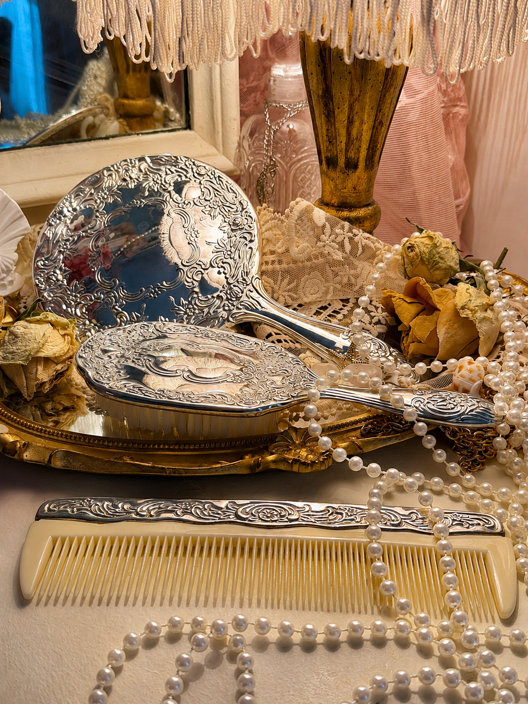 Vintage Wm. Rogers & Son 3-Piece Silverplated Vanity Set-New In Box!