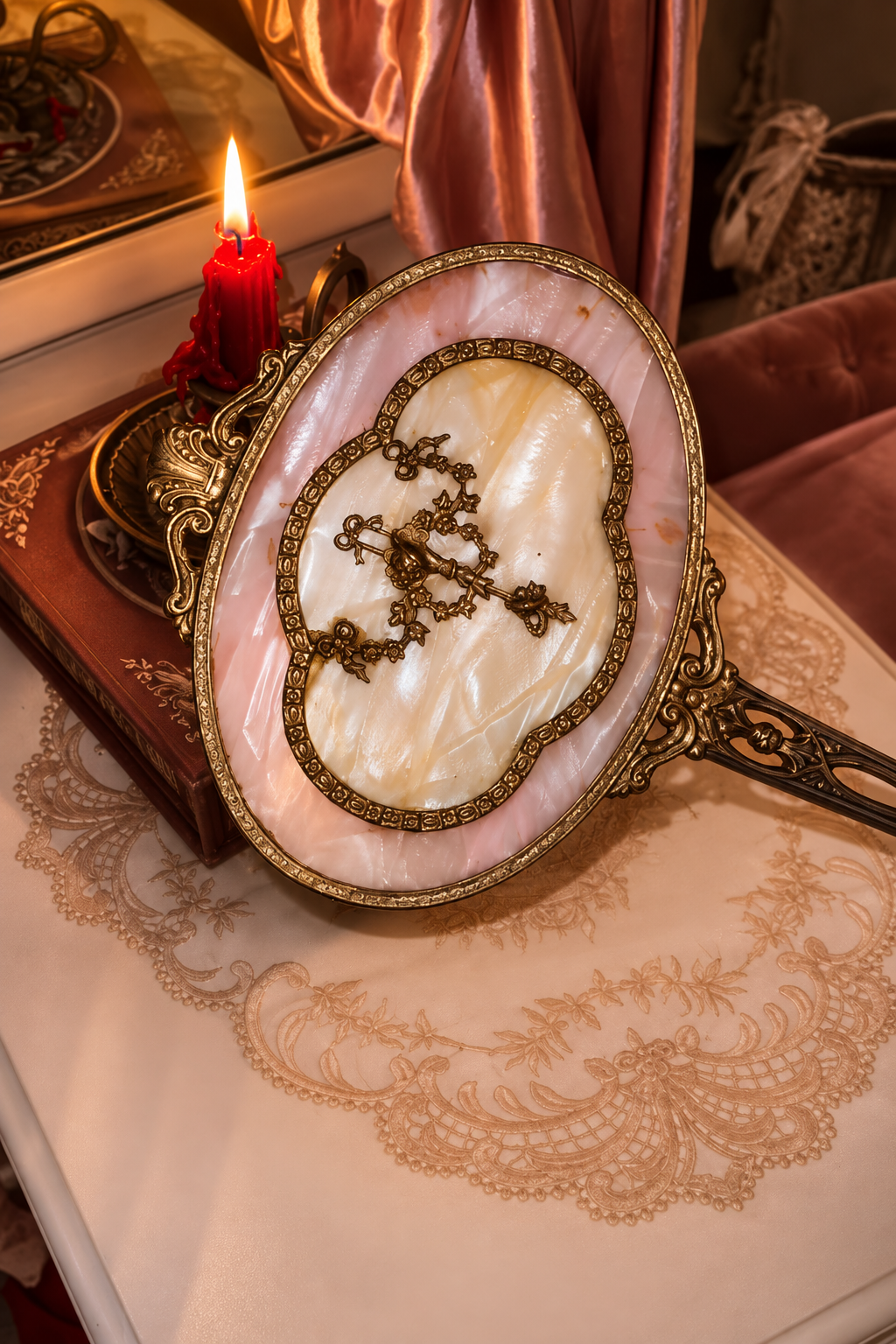 Vintage Mother-of-Pearl Rococo Hand Mirror
