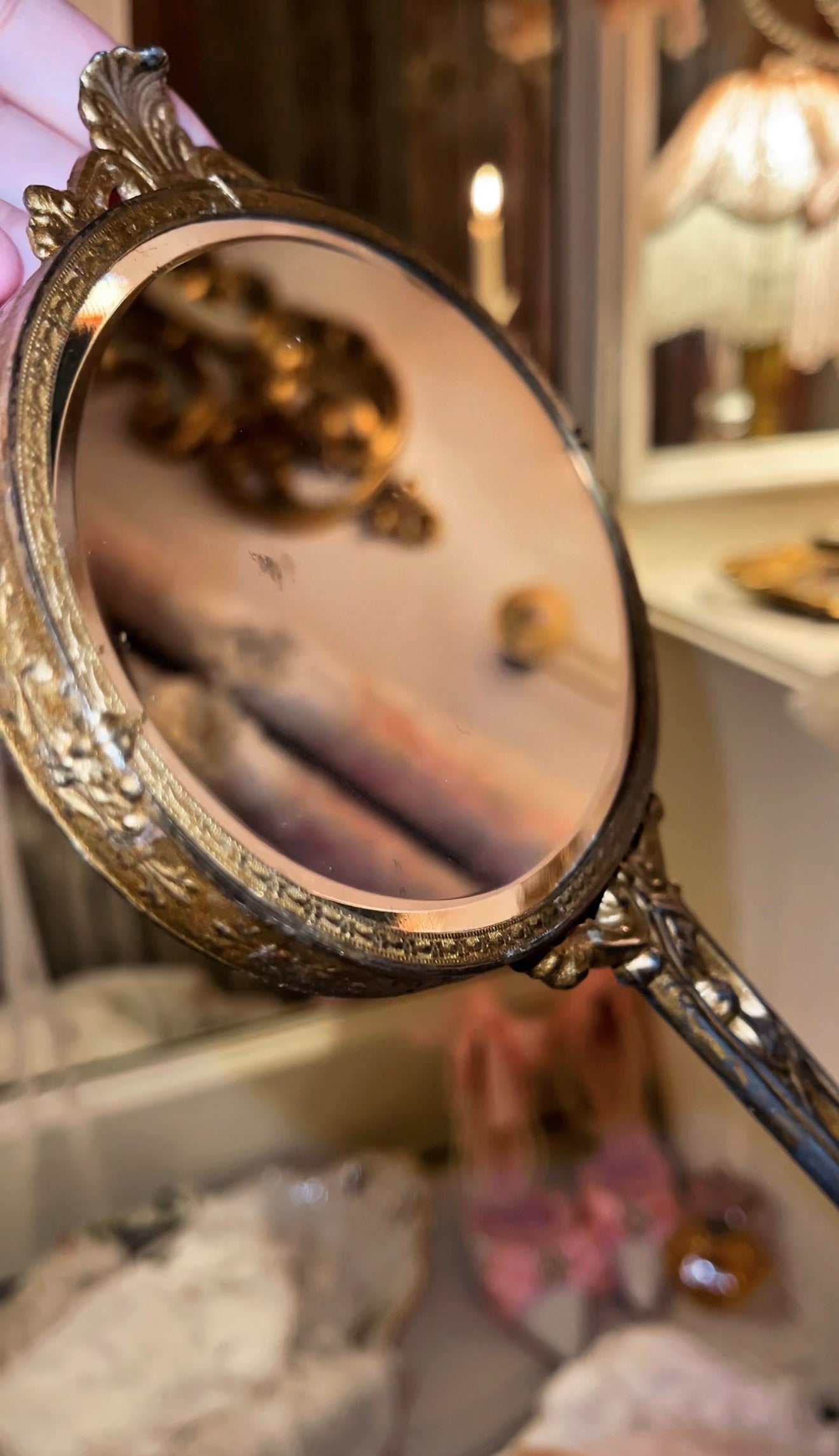 Vintage Mother-of-Pearl Rococo Hand Mirror
