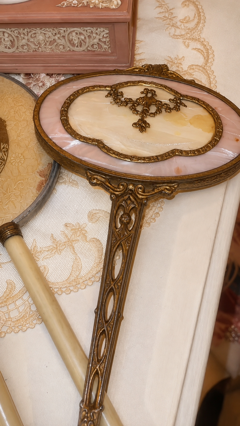 Vintage Mother-of-Pearl Rococo Hand Mirror
