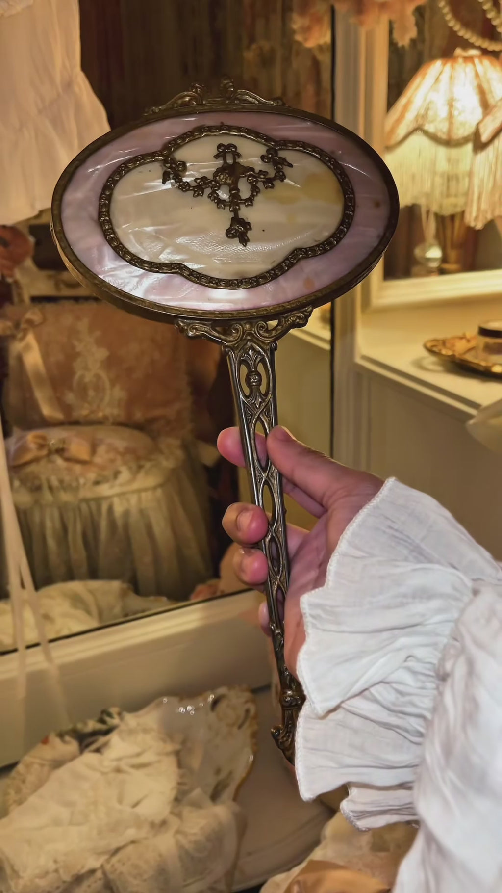 Vintage Mother-of-Pearl Rococo Hand Mirror